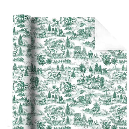 Christmas Gift Wrapping Paper Roll – Green White Santa 16.5ft - WP006