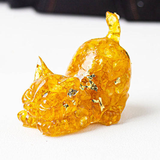 Citrine - Handmade Natural Crystal Gemstone Cat with Raised Tail