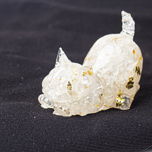 Colorless Crystal - Handmade Natural Crystal Gemstone Cat with Raised Tail