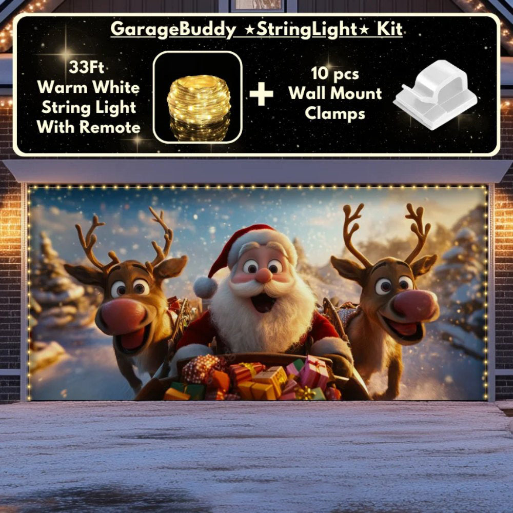 Santa & Reindeers Christmas Garage Door Covers D486