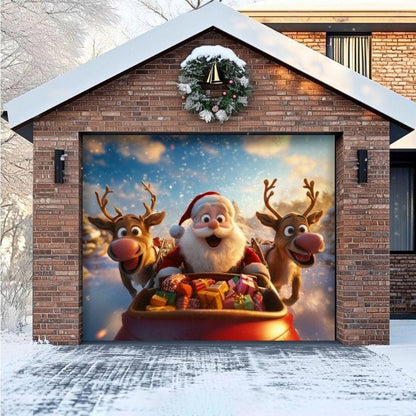 Santa & Reindeers Christmas Garage Door Covers D486