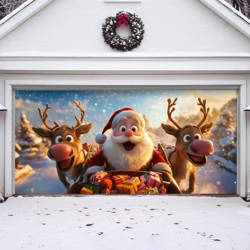 Santa & Reindeers Christmas Garage Door Covers D486