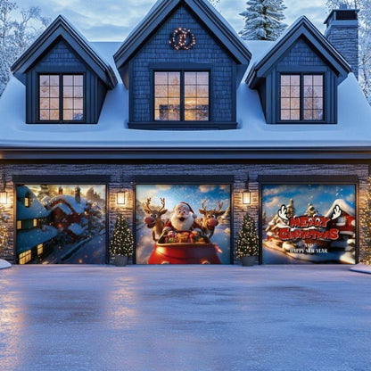 Santa & Reindeers Christmas Garage Door Covers D486