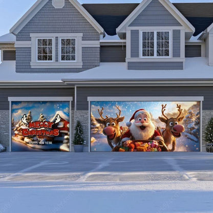 Santa & Reindeers Christmas Garage Door Covers D486