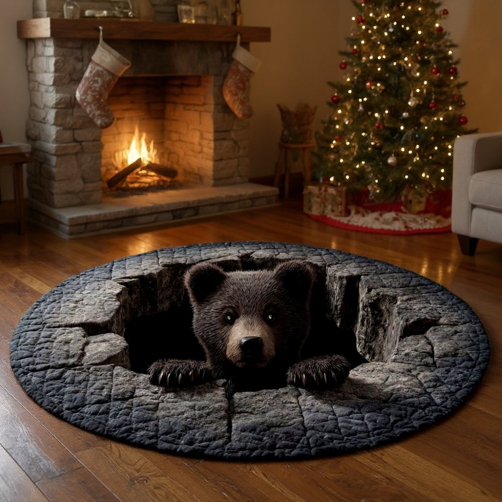 Bear Burrow - 3D Illusion Bear Round Rug - Holiday Bear