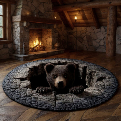 Bear Burrow - 3D Illusion Bear Round Rug - Holiday Bear