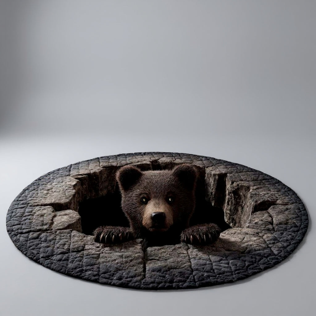 Bear Burrow - 3D Illusion Bear Round Rug - Holiday Bear