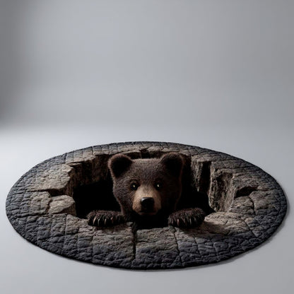 Bear Burrow - 3D Illusion Bear Round Rug - Holiday Bear