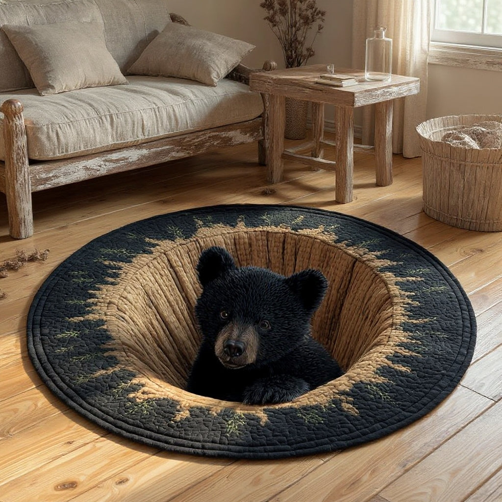 Bear Burrow - 3D Illusion Bear Round Rug - Den Cub