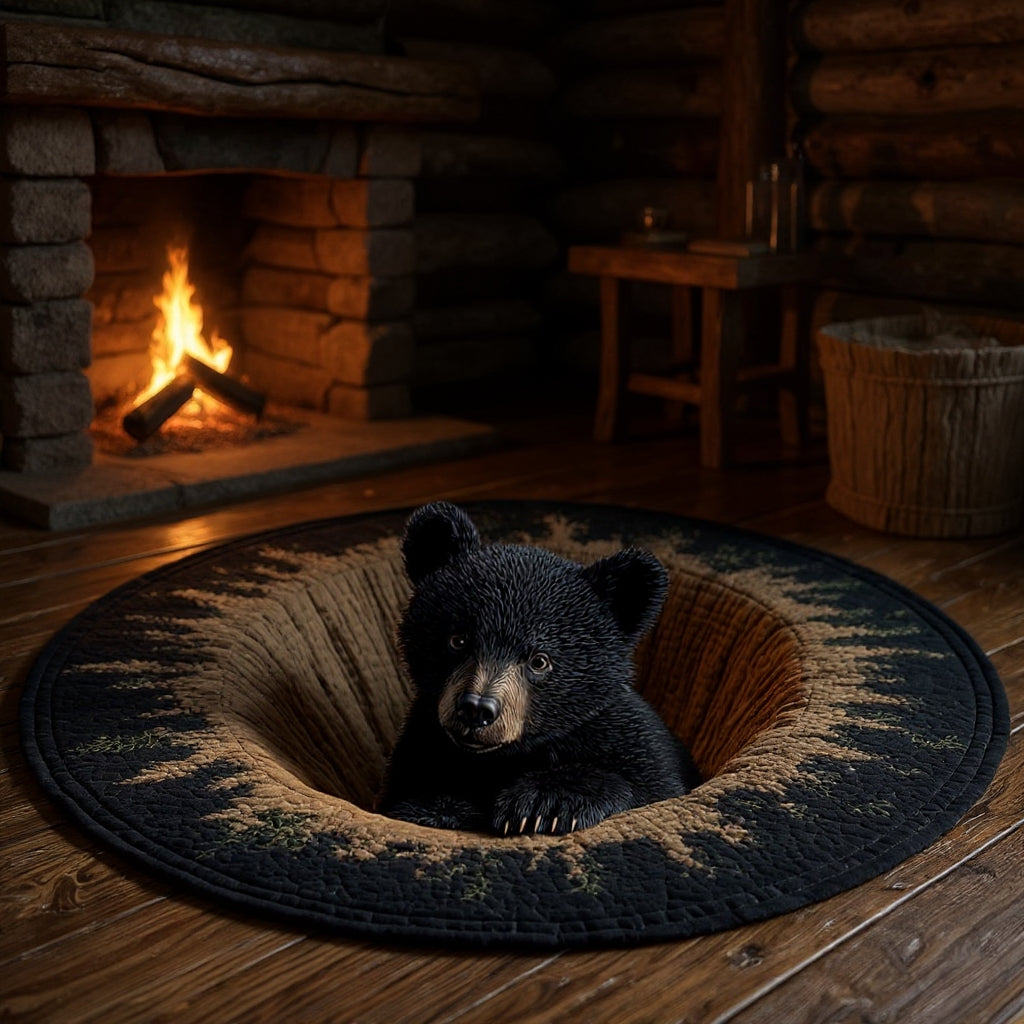 Bear Burrow - 3D Illusion Bear Round Rug - Den Cub