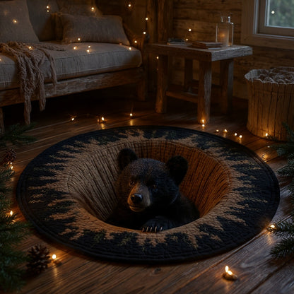 Bear Burrow - 3D Illusion Bear Round Rug - Den Cub