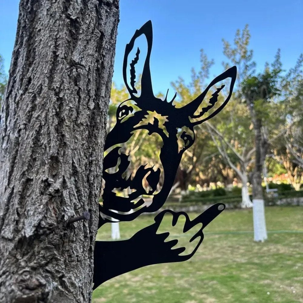 Peeping Middle Finger Animal Metal Sign - Yard Art Decor