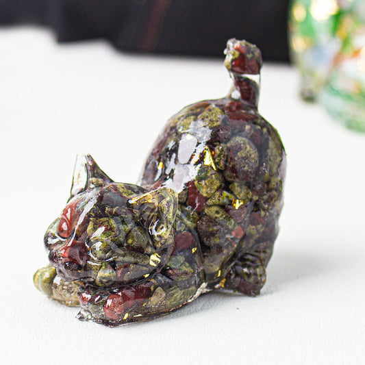 Dragon Blood Jasper - Handmade Natural Crystal Gemstone Cat with Raised Tail