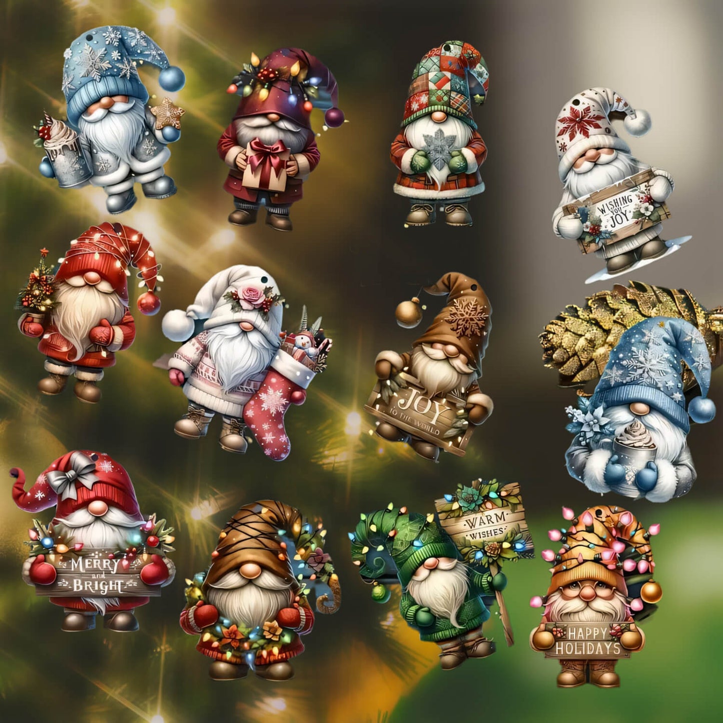 Wooden Dwarf Christmas Tree Ornaments Set