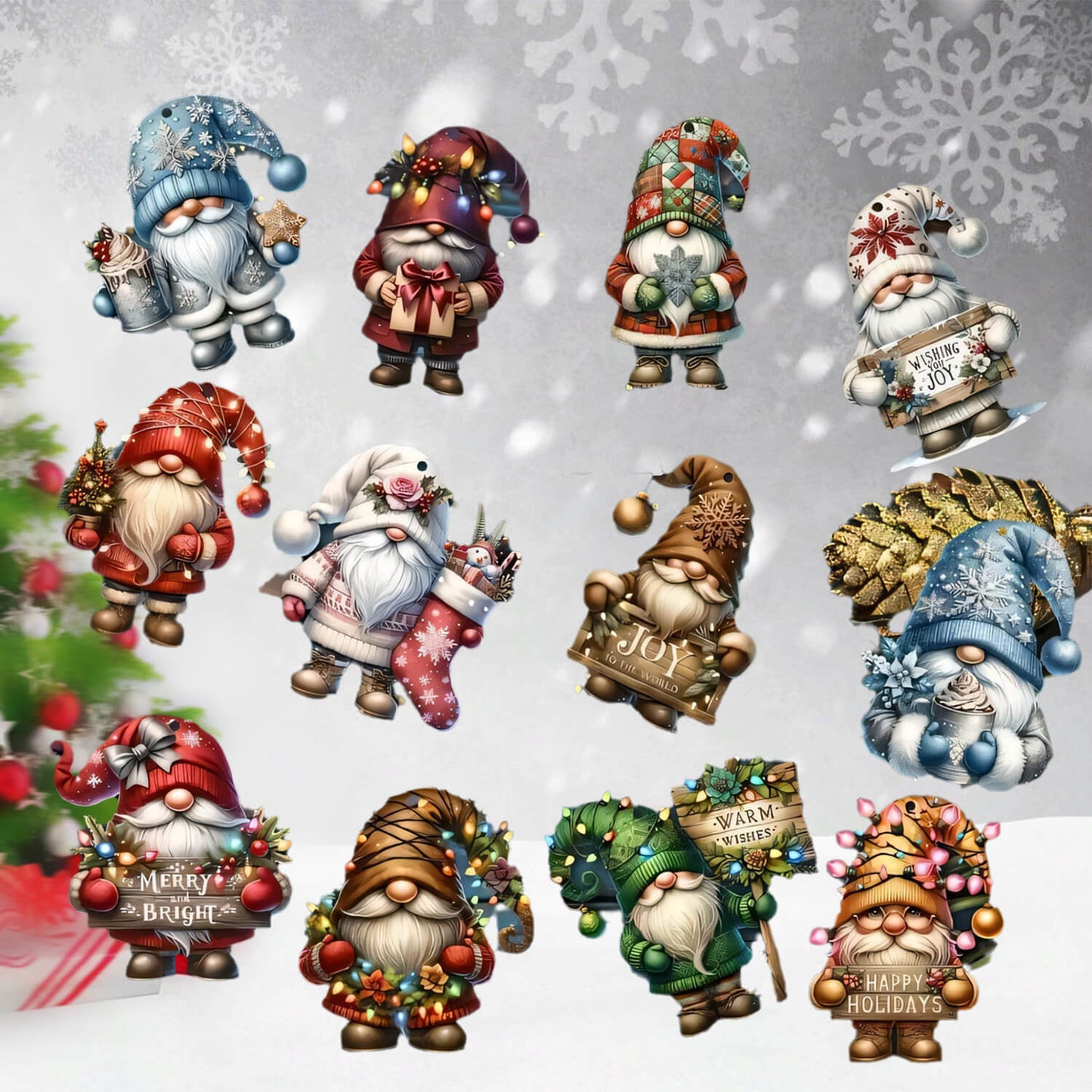 Wooden Dwarf Christmas Tree Ornaments Set