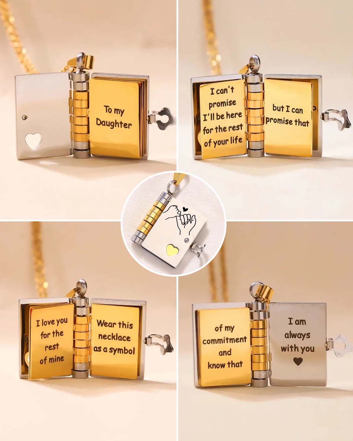For Daughter - I'm Always With You - Mini Book Message Necklace
