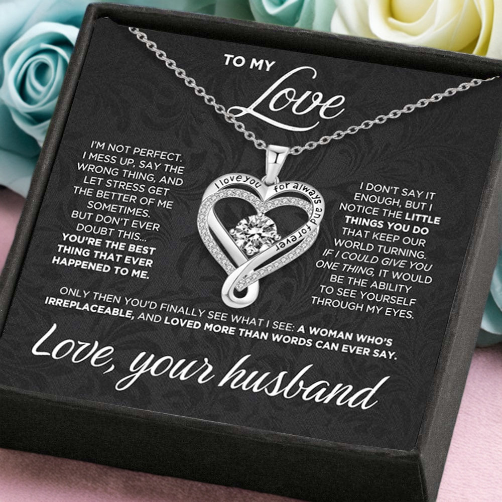 Engraved Heart Necklace for Wife