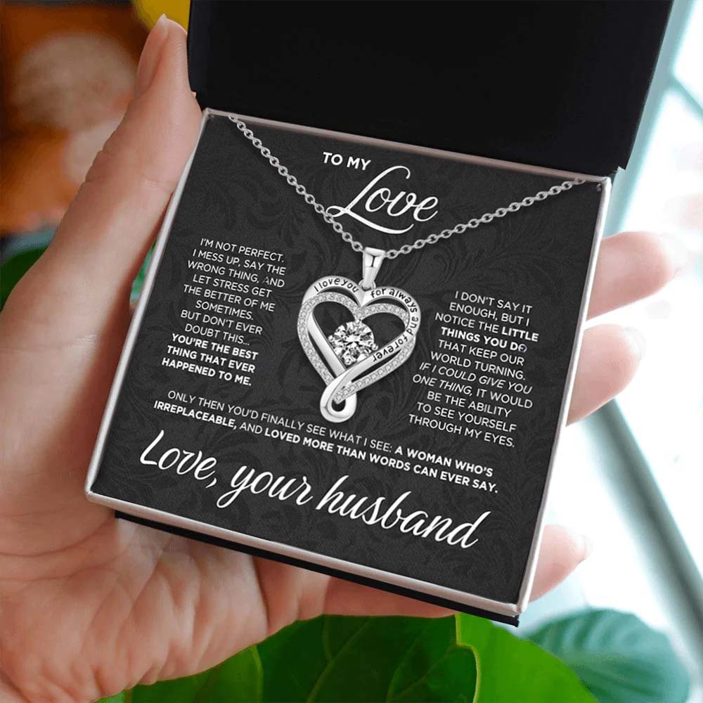 Engraved Heart Necklace for Wife