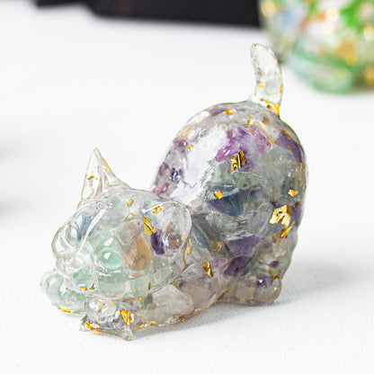 Handmade Natural Crystal Gemstone Cat with Raised Tail