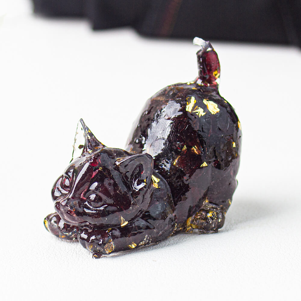 Garnet - Handmade Natural Crystal Gemstone Cat with Raised Tail