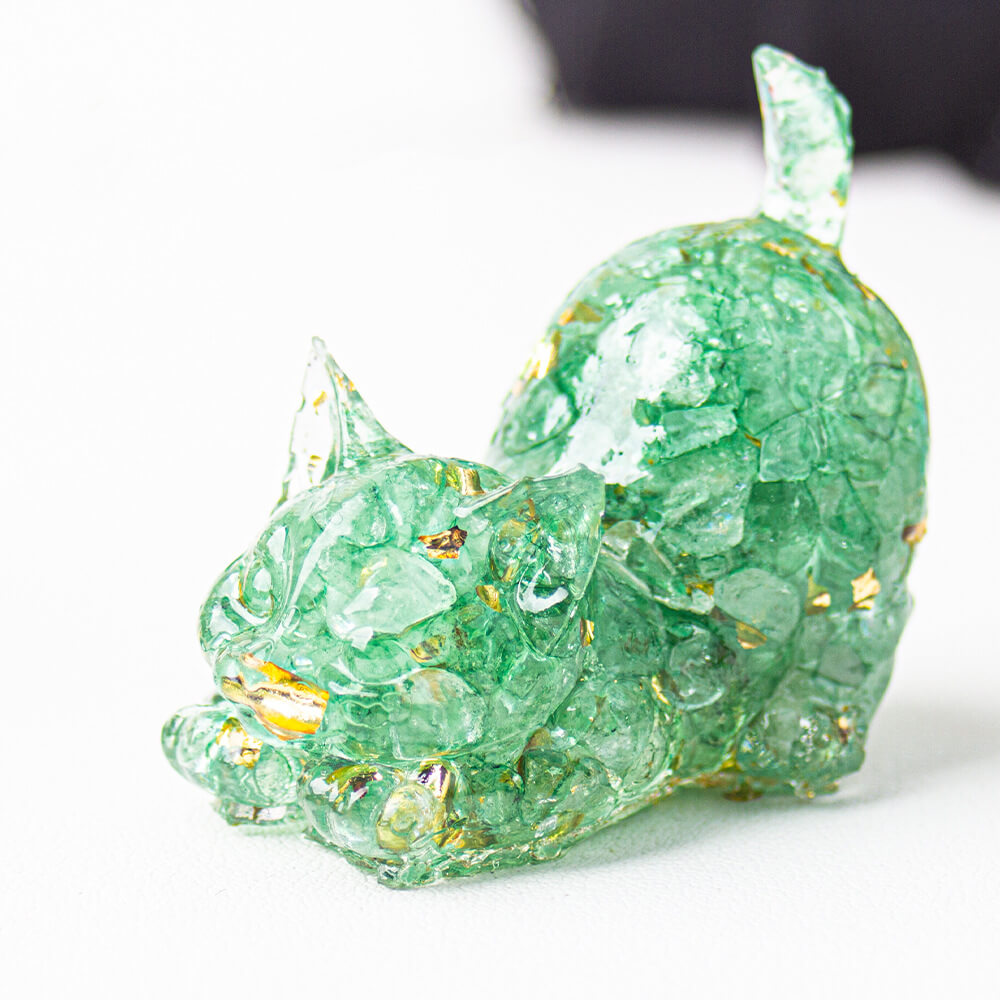 Green Fluorite - Handmade Natural Crystal Gemstone Cat with Raised Tail