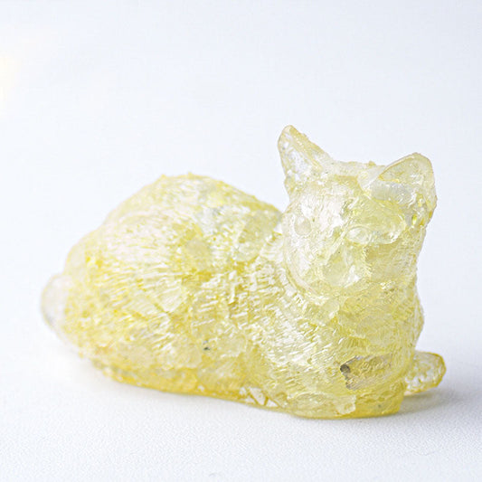 Lemon Citrine - Handmade Natural Crystal Gemstone Lying Cat