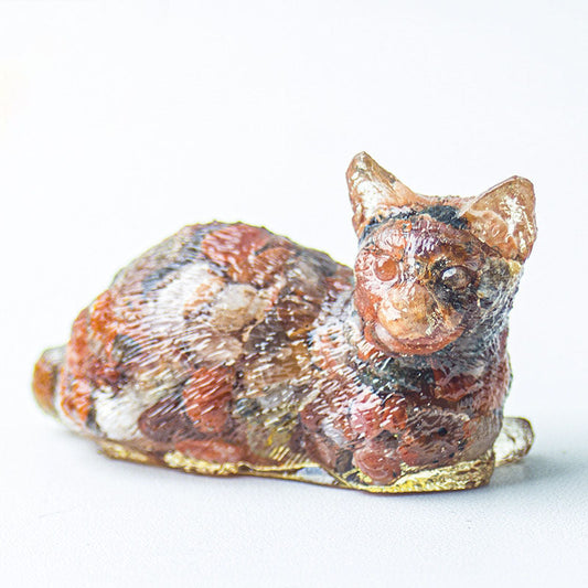 Red Agate - Handmade Natural Crystal Gemstone Lying Cat