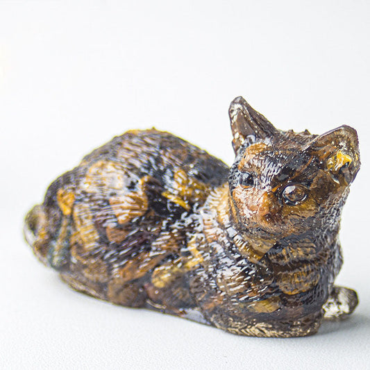 Tigerite - Handmade Natural Crystal Gemstone Lying Cat