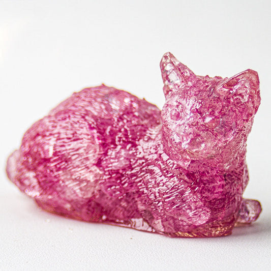 Deep Pink Crystal - Handmade Natural Crystal Gemstone Lying Cat