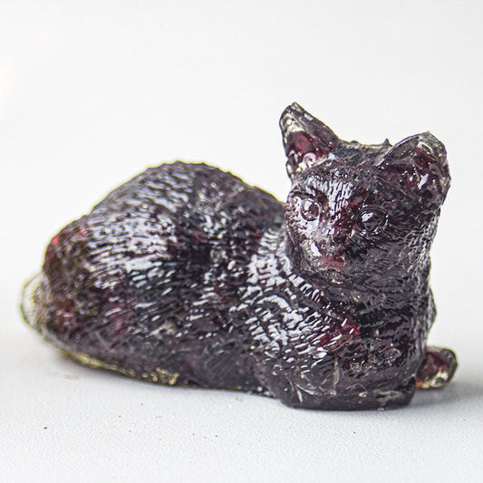Garnet - Handmade Natural Crystal Gemstone Lying Cat