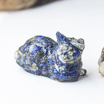 Handmade Natural Crystal Gemstone Lying Cat