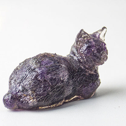 Handmade Natural Crystal Gemstone Lying Cat