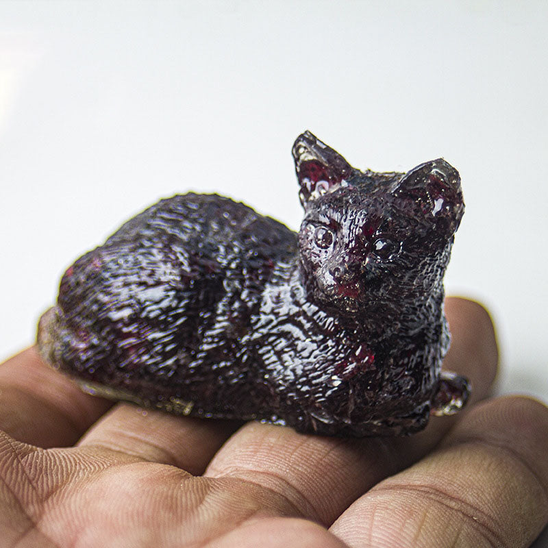 Garnet - Handmade Natural Crystal Gemstone Lying Cat
