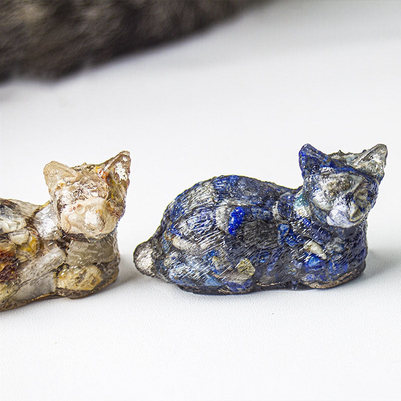 Handmade Natural Crystal Gemstone Lying Cat