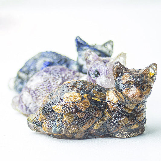 Handmade Natural Crystal Gemstone Lying Cat