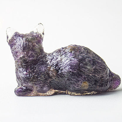 Handmade Natural Crystal Gemstone Lying Cat