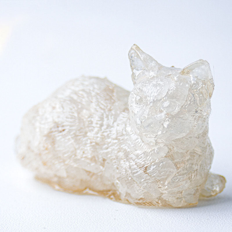 Clear Quartz - Handmade Natural Crystal Gemstone Lying Cat