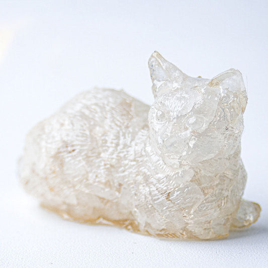 Clear Quartz - Handmade Natural Crystal Gemstone Lying Cat