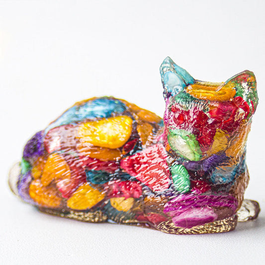 Colorful Shell - Handmade Natural Crystal Gemstone Lying Cat