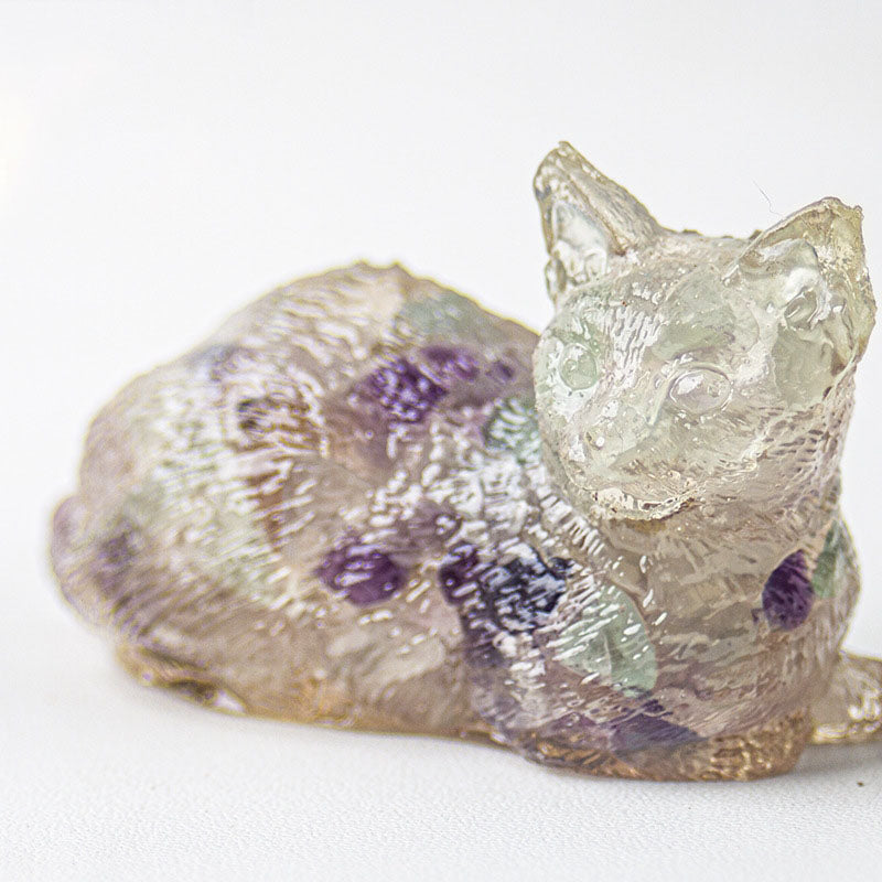 Fluorite - Handmade Natural Crystal Gemstone Lying Cat