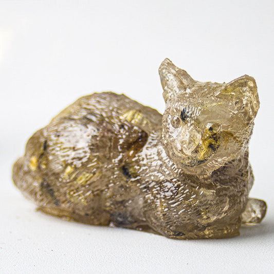 Rutilated Quartz - Handmade Natural Crystal Gemstone Lying Cat