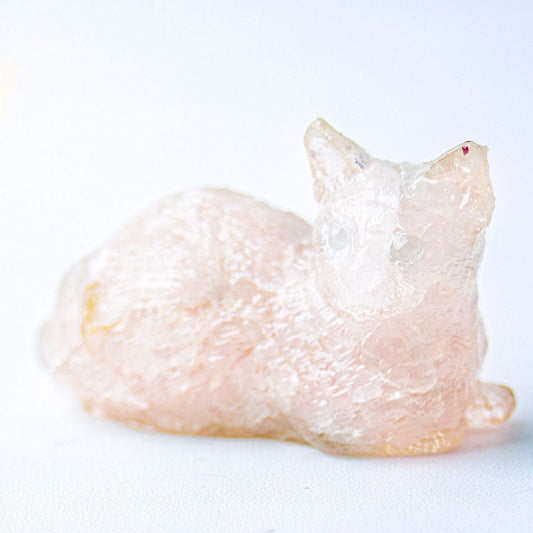 Rose Quartz - Handmade Natural Crystal Gemstone Lying Cat