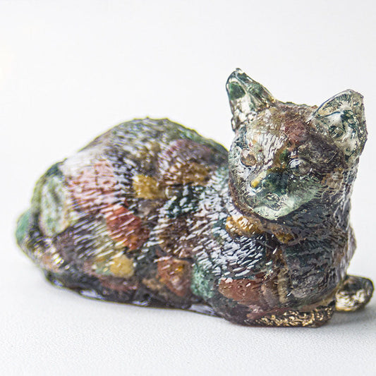 Ocean Jasper - Handmade Natural Crystal Gemstone Lying Cat