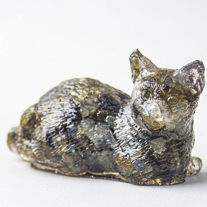 Handmade Natural Crystal Gemstone Lying Cat