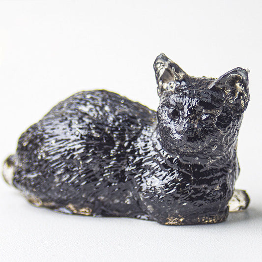 Obsidian - Handmade Natural Crystal Gemstone Lying Cat