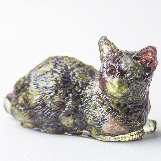 Unakite - Handmade Natural Crystal Gemstone Lying Cat