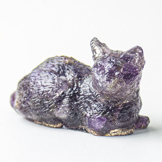 Amethyst - Handmade Natural Crystal Gemstone Lying Cat