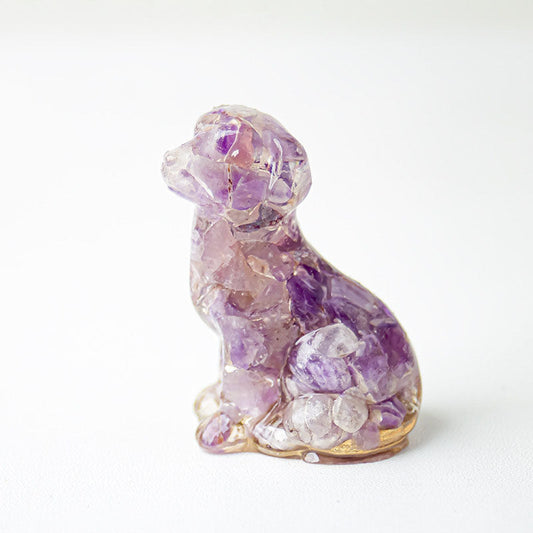 Chevron Amethyst - Handmade Natural Crystal Gemstone Sitting Dog