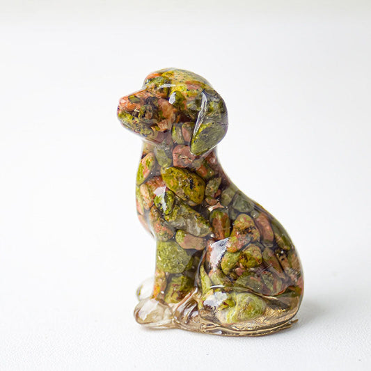 Unakite - Handmade Natural Crystal Gemstone Sitting Dog