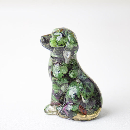 Epidote - Handmade Natural Crystal Gemstone Sitting Dog